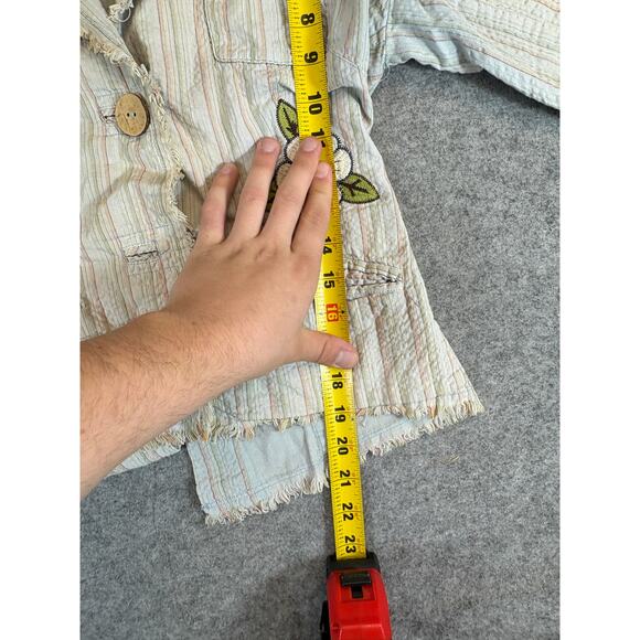 Nick & Mo Blazer Jacket Womens Small Beige Striped Embroidered Seersucker Boho - Picture 4 of 6